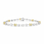 My Store 4 two-tone gold tennis bracelet featuring fancy yellow oval diamonds alternating with multi-shape white diamonds.