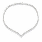 My Store 4 V-shaped diamond tennis necklace in white gold with a chevron silhouette and secure double-latch clasp.