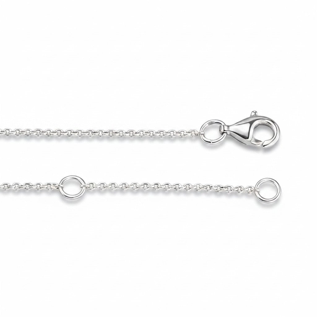 My Store 4 white gold cable chain necklace featuring a secure lobster claw clasp and adjustable sizing rings