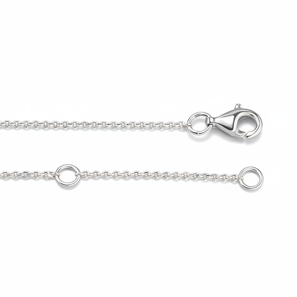 My Store 4 white gold cable chain necklace featuring a secure lobster claw clasp and adjustable jump rings