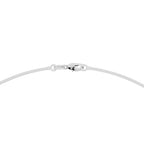 My Store 4 white gold omega chain necklace showing the secure lobster clasp closure on a smooth metallic band.