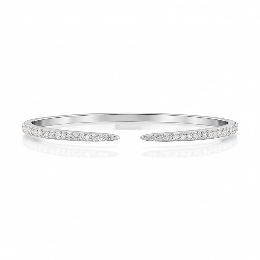 My Store 4 open cuff bangle bracelet in white gold with micro-pavé set diamonds on a clean white background.