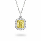 My Store 4 fancy yellow cushion-cut diamond pendant necklace with a white diamond halo in 18K white gold