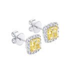 My Store 4 18K solid gold stud earrings featuring 2.4 carat yellow cushion lab-grown diamonds in a sparkling halo setting