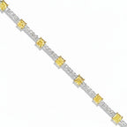 My Store 4 two-tone tennis bracelet featuring fancy yellow cushion-cut diamonds and white princess-cut diamonds.
