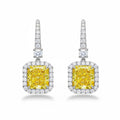My Store 4 18K gold drop earrings featuring radiant-cut yellow lab-grown diamonds with sparkling white diamond halos.
