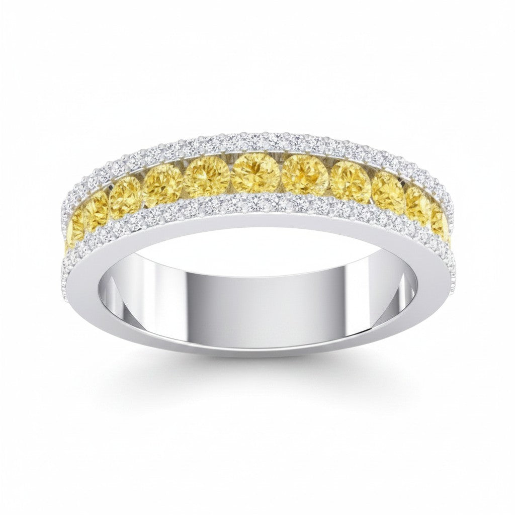 My Store 4 18K solid gold half-eternity band featuring fancy yellow lab-grown diamonds with white diamond accents.