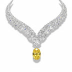 My Store 4 high jewellery necklace featuring a large fancy yellow oval diamond drop with white diamond V-shaped collar.