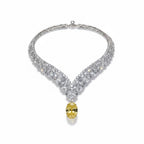 My Store 4 high jewellery V-collar necklace with white diamonds and a central fancy yellow oval cut diamond drop.