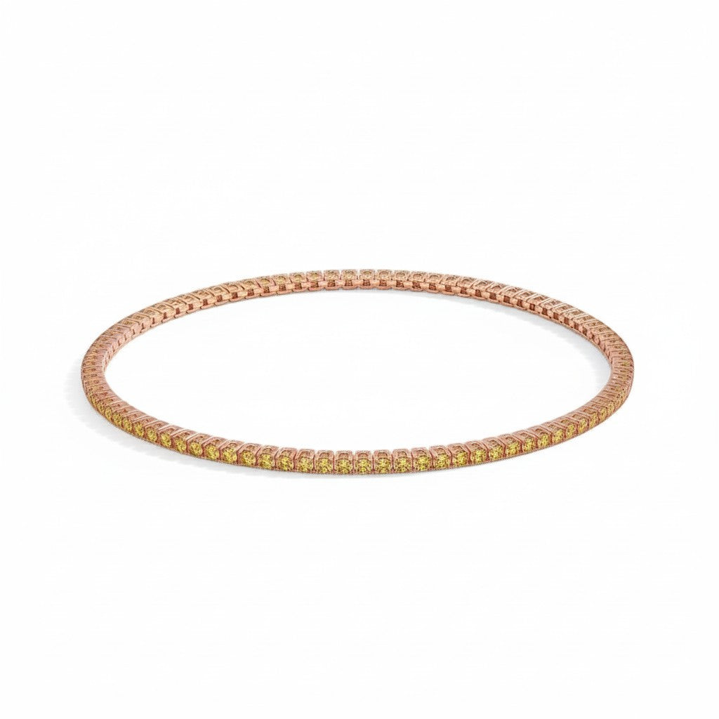 My Store 4 tennis bracelet featuring a continuous row of round-cut fancy yellow diamonds set in rose gold four-prong baskets