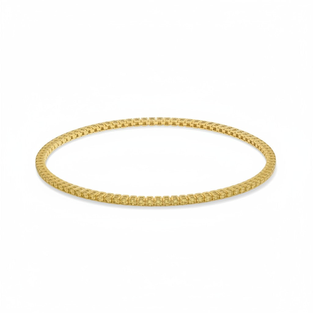 My Store 4 fancy yellow round-cut diamond tennis bracelet in a solid yellow gold four-prong setting.