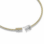 My Store 4 tennis bracelet featuring a row of fancy yellow round-cut diamonds in a white gold four-prong setting.