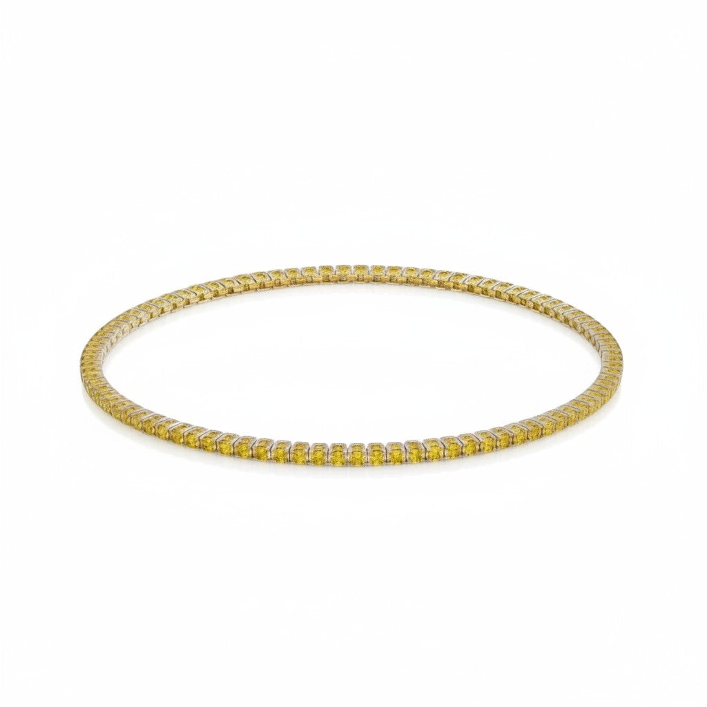 My Store 4 classic tennis bracelet featuring a continuous row of round-cut fancy yellow diamonds in gold settings.