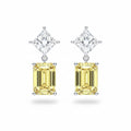 My Store 4 18K solid gold drop earrings featuring emerald-cut yellow diamonds and princess-cut white diamonds.