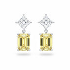 My Store 4 18K solid gold drop earrings featuring emerald-cut yellow diamonds and princess-cut white diamonds.