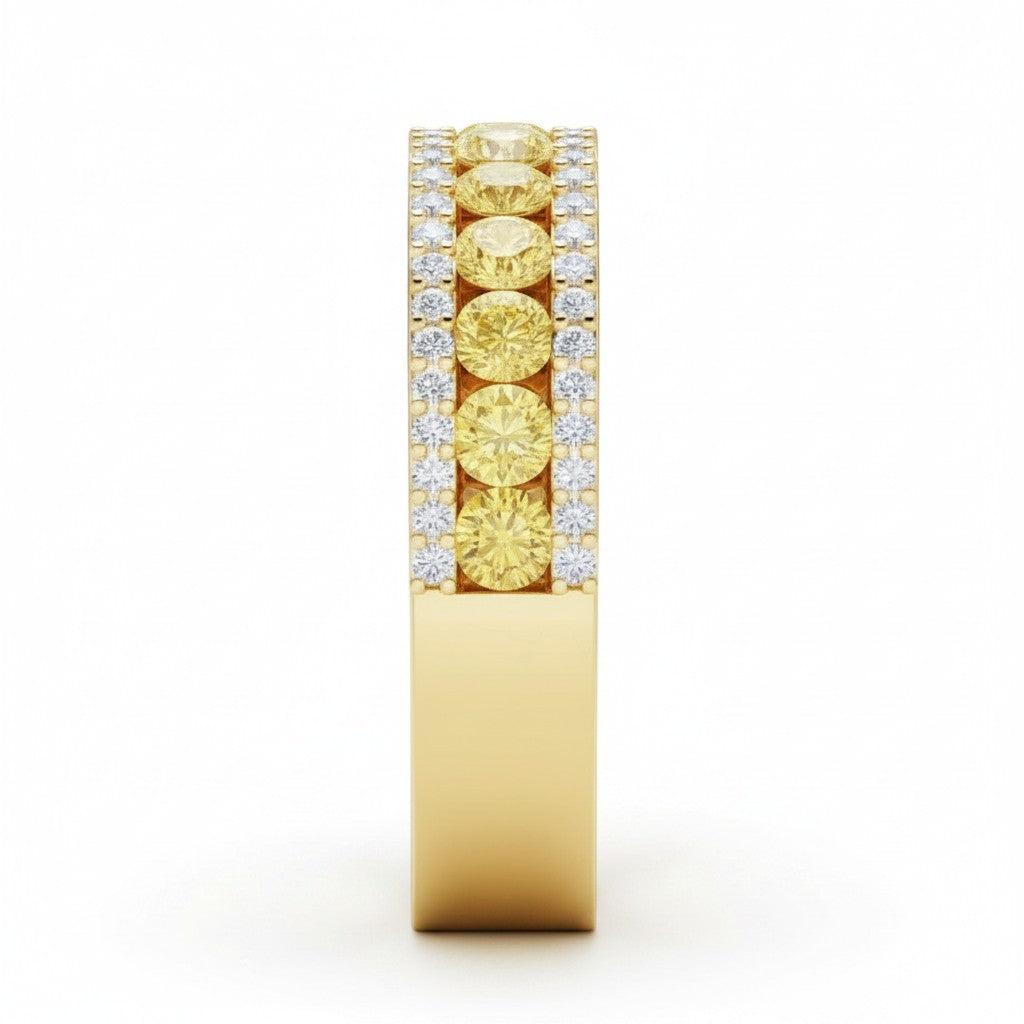 My Store 4 18K solid yellow gold half-eternity band featuring a row of fancy yellow lab-grown diamonds
