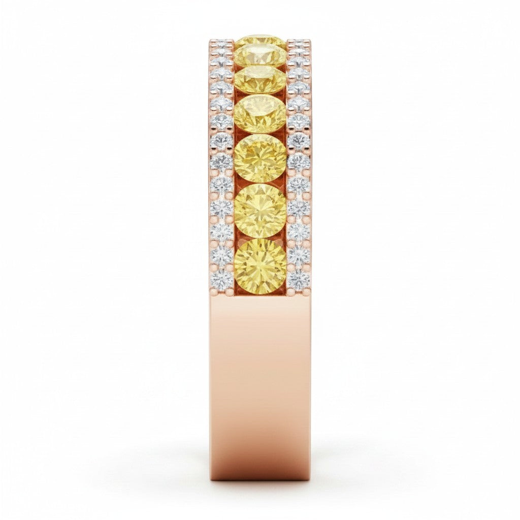My Store 4 18K solid yellow gold half-eternity band featuring fancy yellow lab-grown diamonds in a 5mm profile.