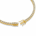 My Store 4 yellow gold tennis bracelet featuring a row of round brilliant white diamonds and a secure box clasp