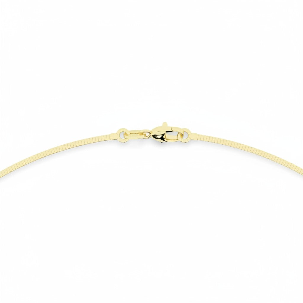 My Store 4 yellow gold omega chain necklace featuring a secure lobster clasp closure on a white background.