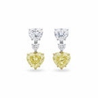 My Store 4 drop earrings featuring white diamond tops and fancy yellow heart-cut diamond drops in two-tone gold.