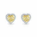 My Store 4 18K solid gold stud earrings featuring 4 carat yellow heart-shaped lab-grown diamonds with a sparkling halo.