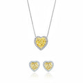 My Store 4 yellow heart diamond halo necklace and stud earrings set with white diamond accents in 18K gold.