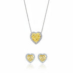 My Store 4 yellow heart diamond halo necklace and stud earrings set with white diamond accents in 18K gold.