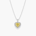 My Store 4 fancy yellow heart-cut diamond pendant necklace with a white diamond halo on a gold cable chain.