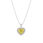My Store 4 heart-cut fancy yellow diamond pendant necklace with a white diamond halo and diamond-accented bail.