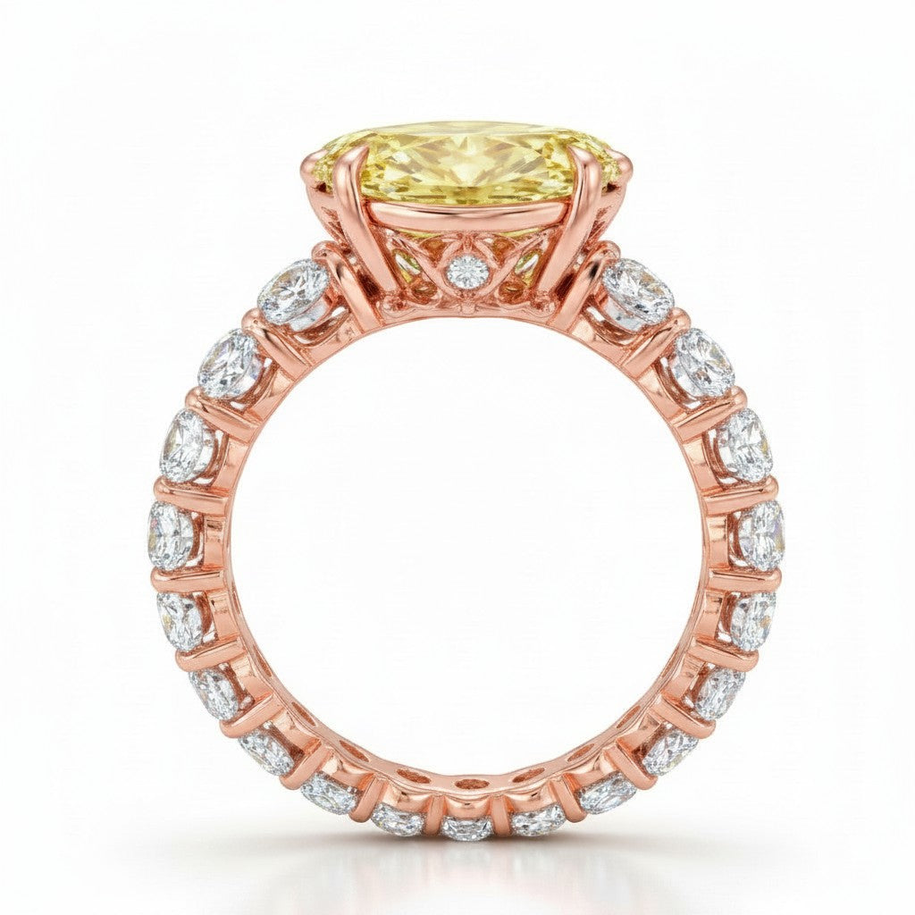My Store 4 18K rose gold engagement ring featuring a fancy yellow oval lab diamond with a diamond-encrusted band