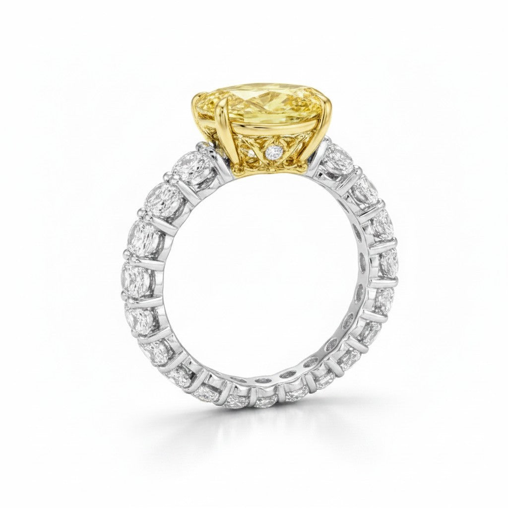 My Store 4 18K solid gold engagement ring featuring a fancy yellow oval lab-grown diamond in a pavé diamond band.