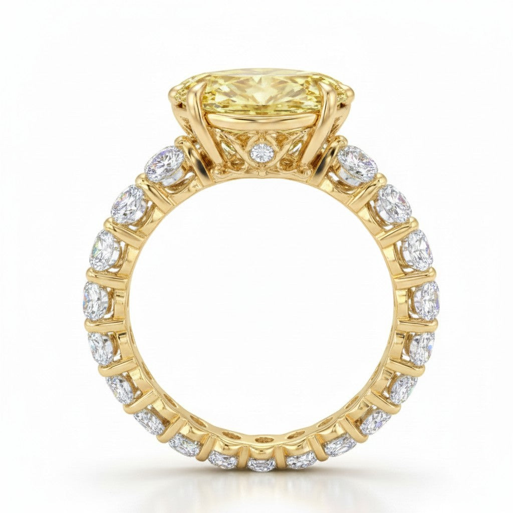 My Store 4 18K solid gold engagement ring featuring a fancy yellow oval lab-grown diamond with a diamond-set band
