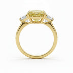 My Store 4 18K solid gold trilogy ring featuring a fancy yellow oval lab-grown diamond with side stones