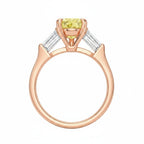 My Store 4 18K solid gold trilogy ring featuring a yellow pear-cut diamond and baguette side stones