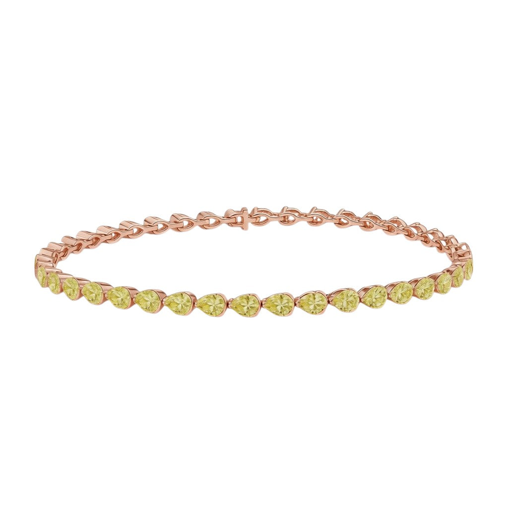 My Store 4 tennis bracelet featuring fancy yellow pear-cut diamonds in a rose gold half-bezel setting.