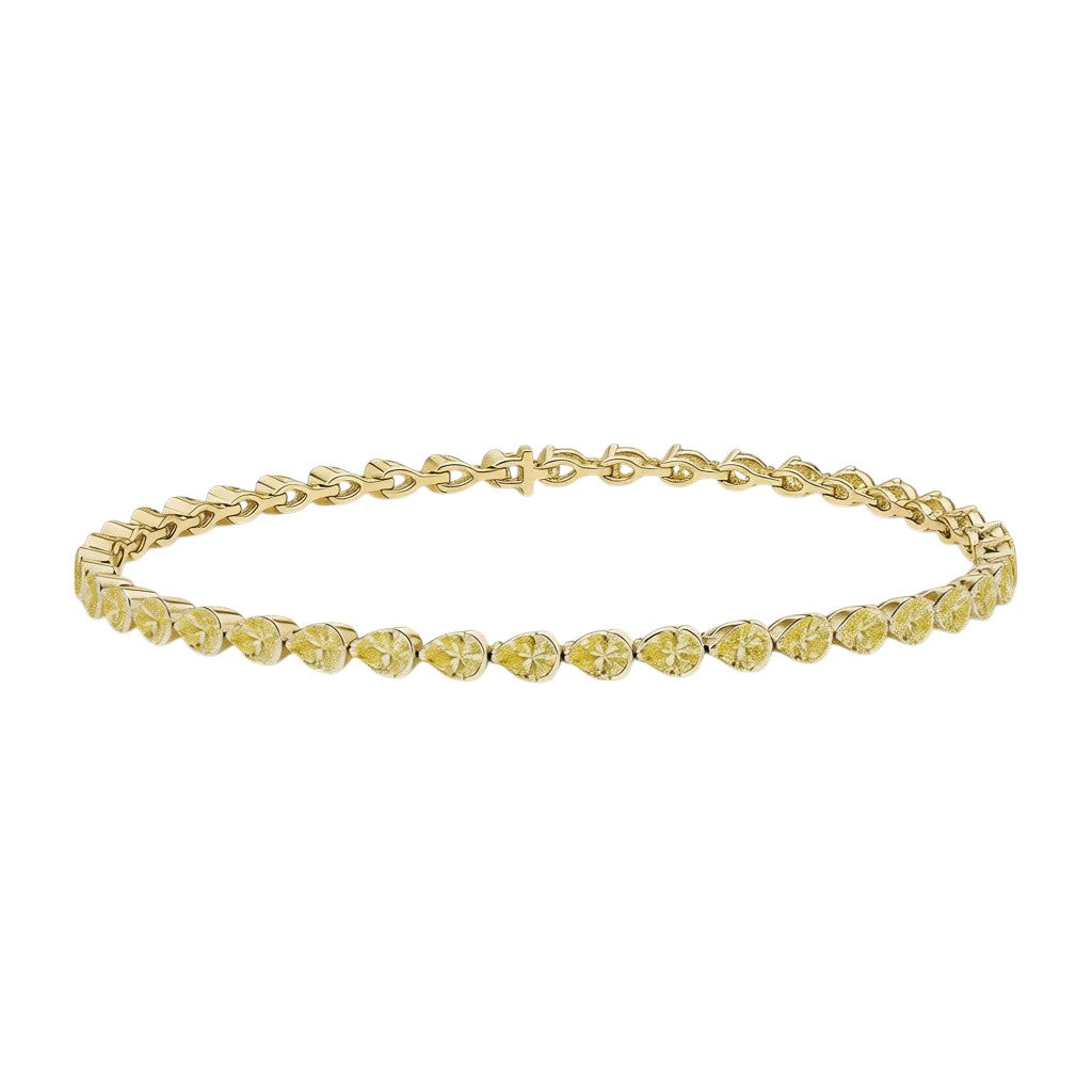 My Store 4 tennis bracelet featuring fancy yellow pear-cut diamonds in a solid yellow gold half-bezel setting.