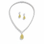 My Store 4 bridal necklace and earring set featuring white pear-cut diamonds and fancy yellow pear-shaped diamond drops.