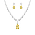 My Store 4 bridal jewelry set featuring a white pear-cut diamond necklace with a fancy yellow pear-shaped drop pendant.