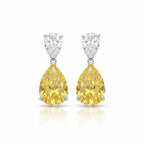 My Store 4 bridal drop earrings featuring white pear-cut diamond tops and fancy yellow pear-shaped diamond drops.