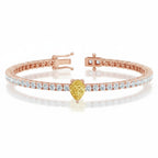 My Store 4 rose gold tennis bracelet featuring a central fancy yellow pear-cut diamond and round white diamonds.