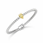 My Store 4 tennis bracelet featuring a central fancy yellow pear-cut diamond surrounded by round white diamonds in gold.