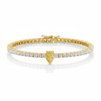 My Store 4 tennis bracelet featuring a central fancy yellow pear-cut diamond surrounded by round white diamonds in gold.