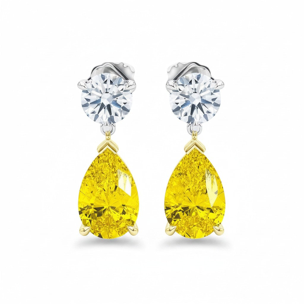 My Store 4 18K gold drop earrings featuring yellow pear-cut and round brilliant lab-grown diamonds.