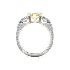 My Store 4 18K gold trilogy ring featuring a fancy yellow pear-cut lab diamond with pavé side stones