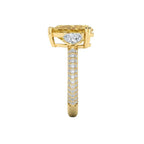My Store 4 18K solid gold trilogy ring with a fancy yellow pear-cut lab diamond and diamond-encrusted band side view