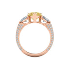 My Store 4 18K rose gold trilogy ring featuring a fancy yellow pear-cut lab diamond and pavé diamond band