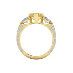 My Store 4 18K solid gold trilogy ring featuring a fancy yellow pear-cut lab diamond with pavé diamond band