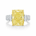 My Store 4 18K solid gold engagement ring featuring a radiant-cut fancy yellow lab-grown diamond with side stones.