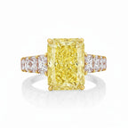 My Store 4 18K solid gold ring featuring a radiant-cut fancy yellow lab-grown diamond with side accent stones.