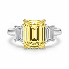 My Store 4 18K solid gold trilogy ring featuring a radiant-cut fancy yellow lab-grown diamond and side stones.